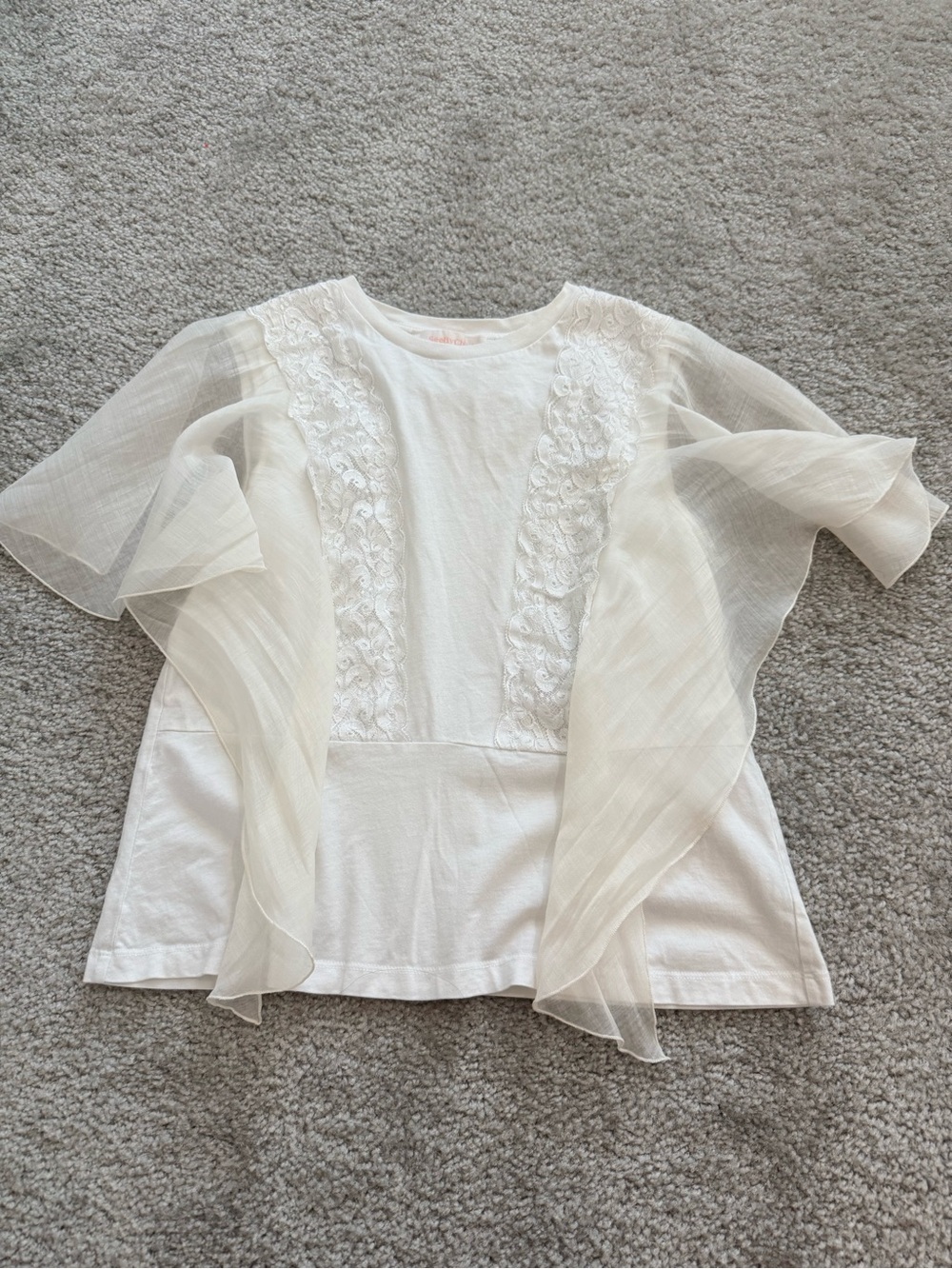 See By Chloe Cream Ruffle lace Sleeve Tee blouse size L